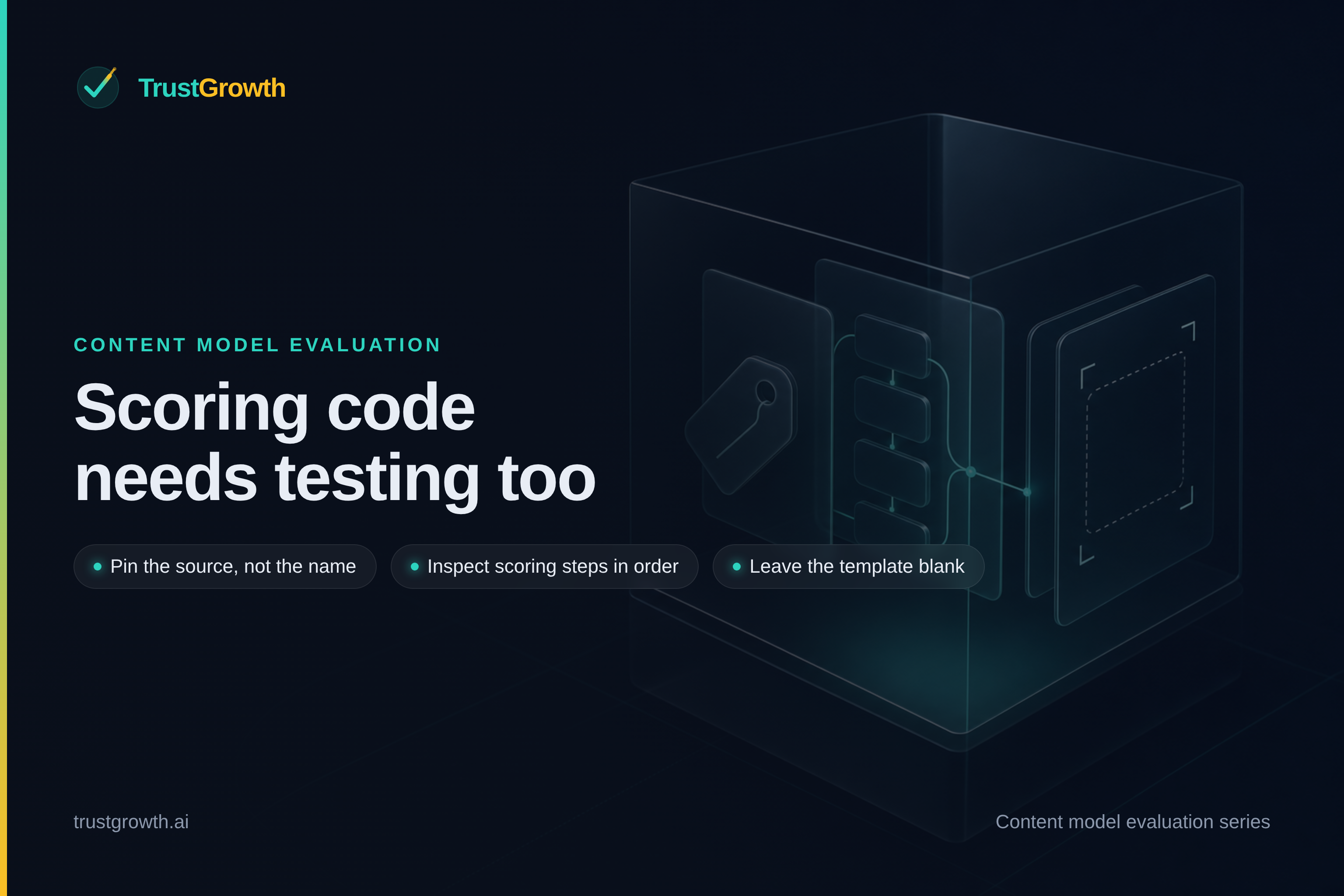 Branded TrustGrowth cover for Scoring code needs testing too: pin the source, inspect scoring steps, leave the template blank.
